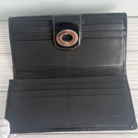 Coach Patent leather  Womens black signature embossed turnlock wallet cardholder - Picture 2 of 10